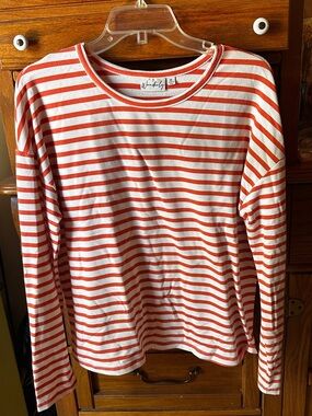 Wonderly Orange & White Striped Long Sleeve Tee